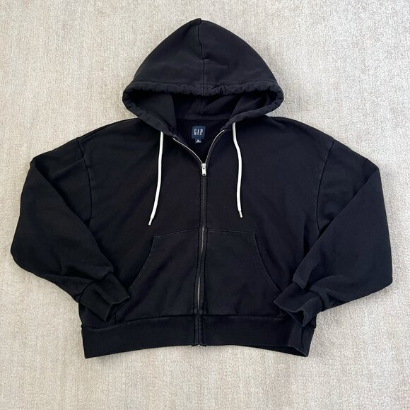 Gap Black Zip Up Cotton Blend Hoodie Sweatshirt M - Picture 1 of 8